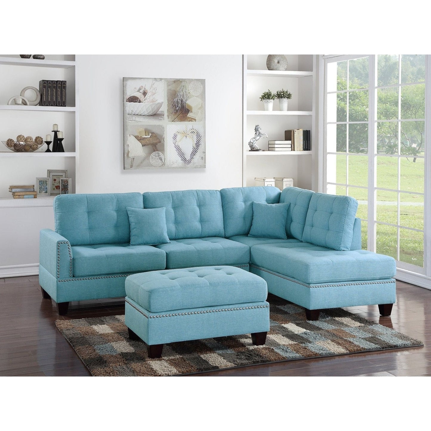 3 Piece Sectional Sofa Set with Reversible Chaise And Ottoman