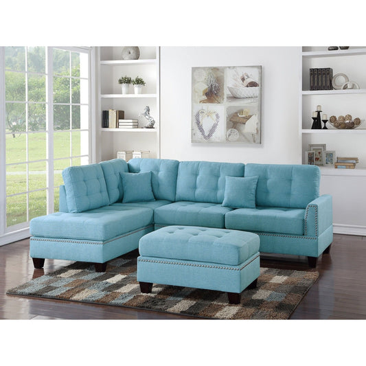 3 Piece Sectional Sofa Set with Reversible Chaise And Ottoman