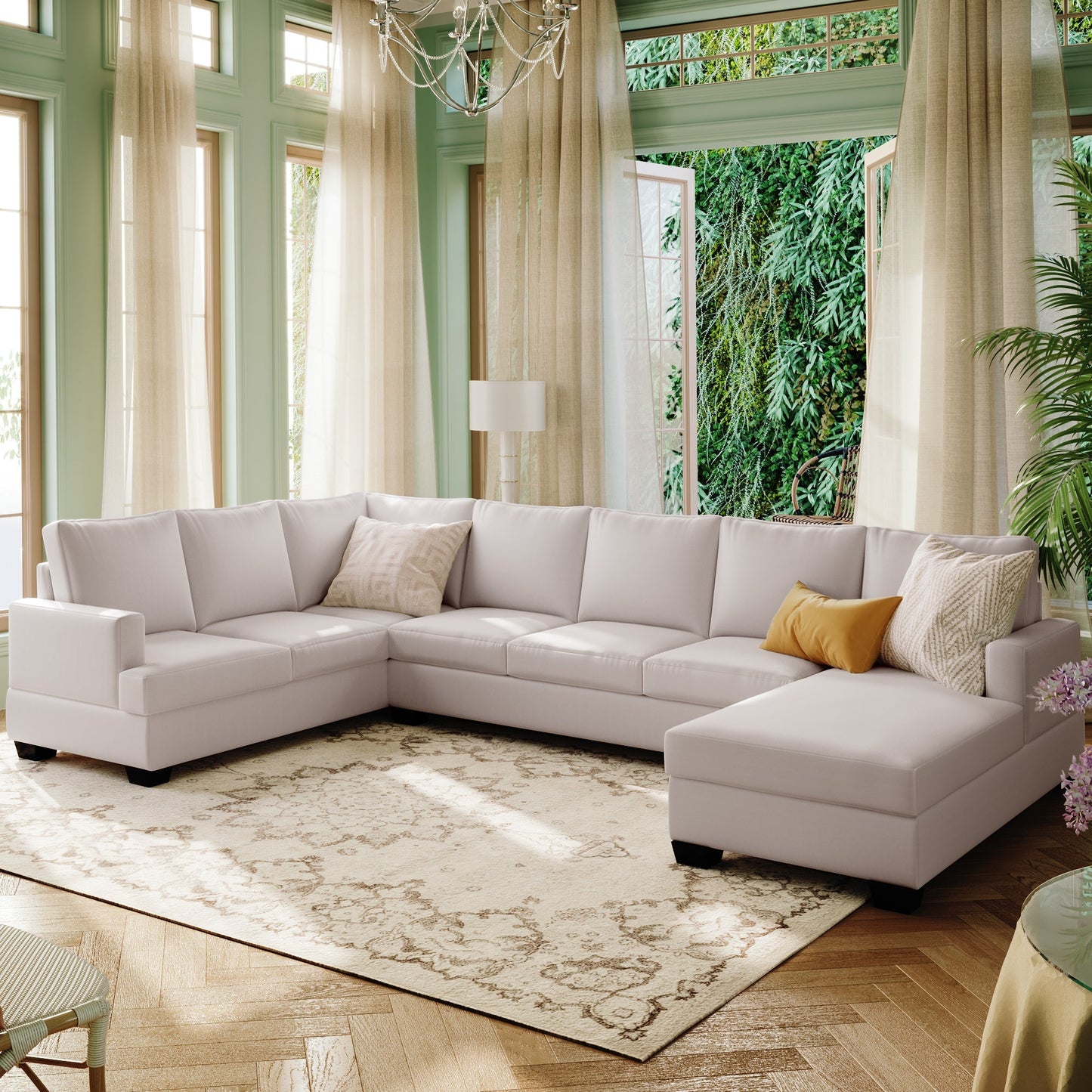 3-Piece U-Shape Sectional Sofa with Chaise Lounge Couch