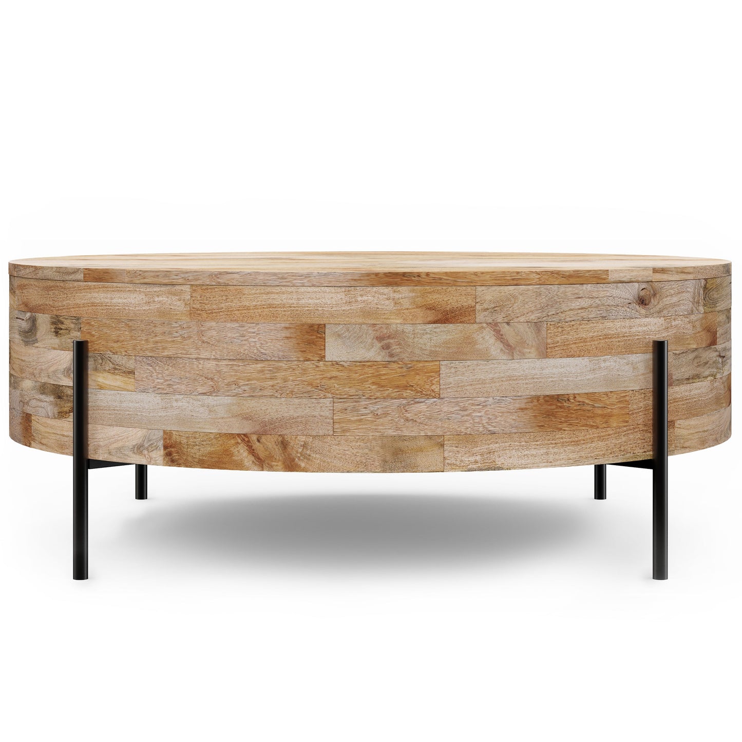Round Drum Coffee Table with Black Metal Legs