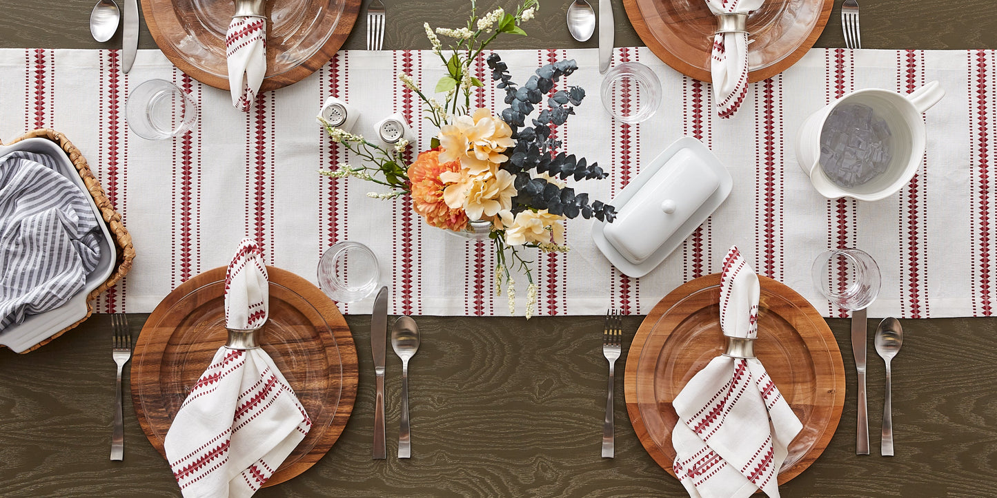 Barn Red Zig Dobby Stripe Table Runner 14X72