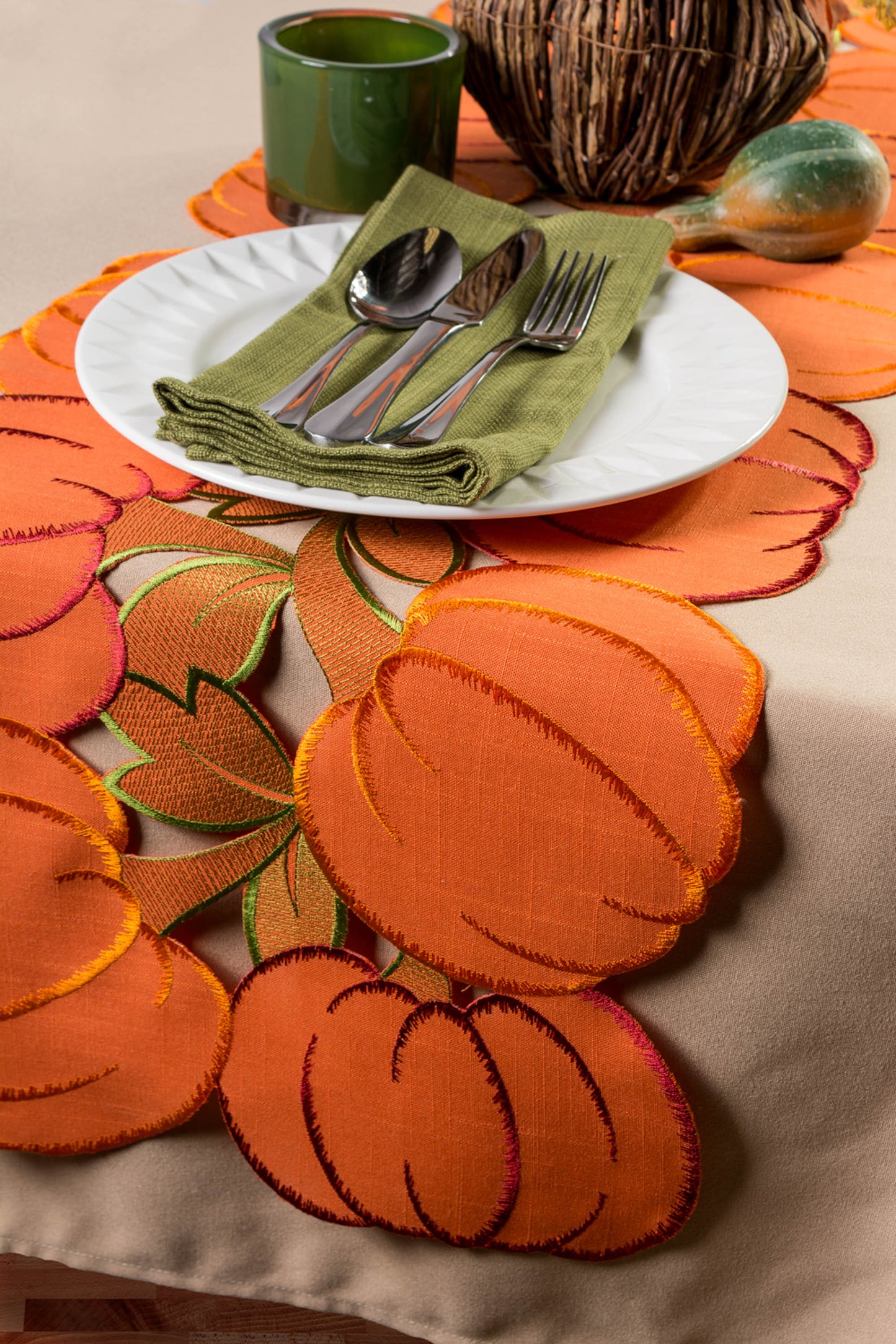 Pumpkins Embroidered Table Runner 14X60