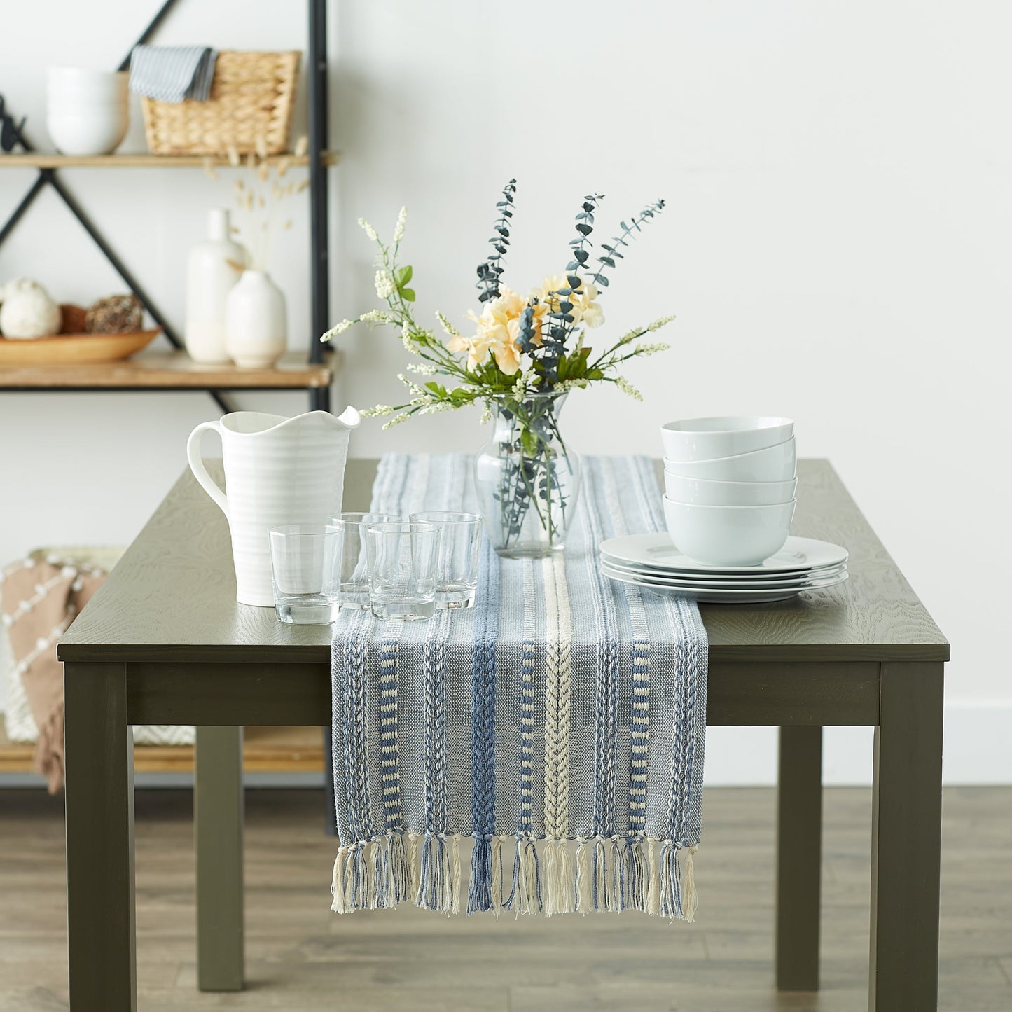 Stonewash Blue Braided Stripe Table Runner 15X72