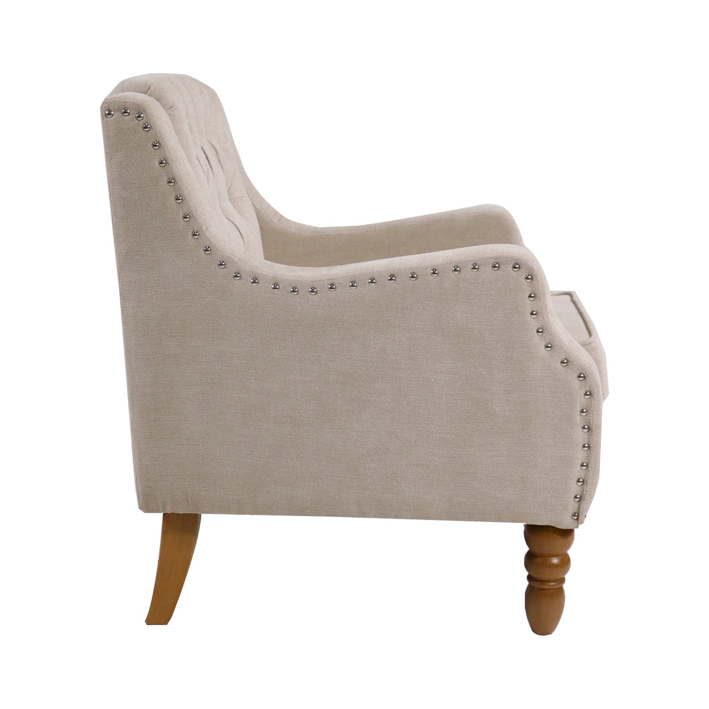 Caryl Button Tufted Upholstered Accent Chair with Recessed Arms and Nailhead Trim