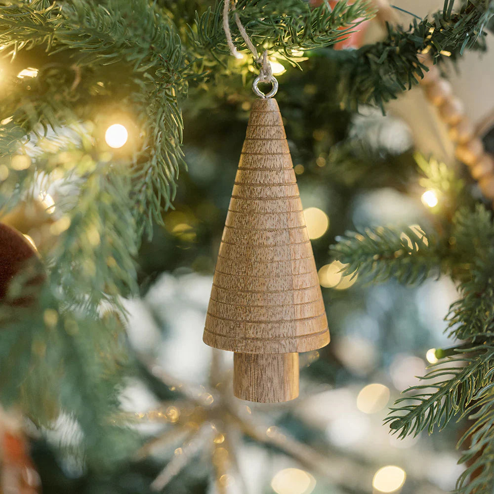 Mango Wood Tree Christmas Ornaments, Set of 3