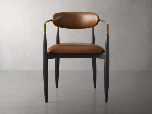 Jagger Faux Leather Dining Arm Chair in Black with Antique Brass