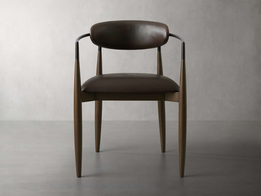 Jagger Faux Leather Dining Arm Chair in Cinder with Oil Rubbed Bronze