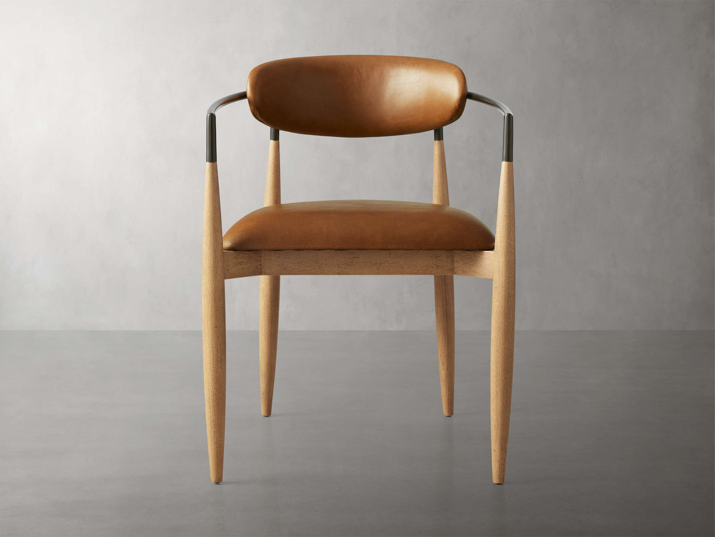 Jagger Faux Leather Dining Arm Chair in Natural with Oil Rubbed Bronze