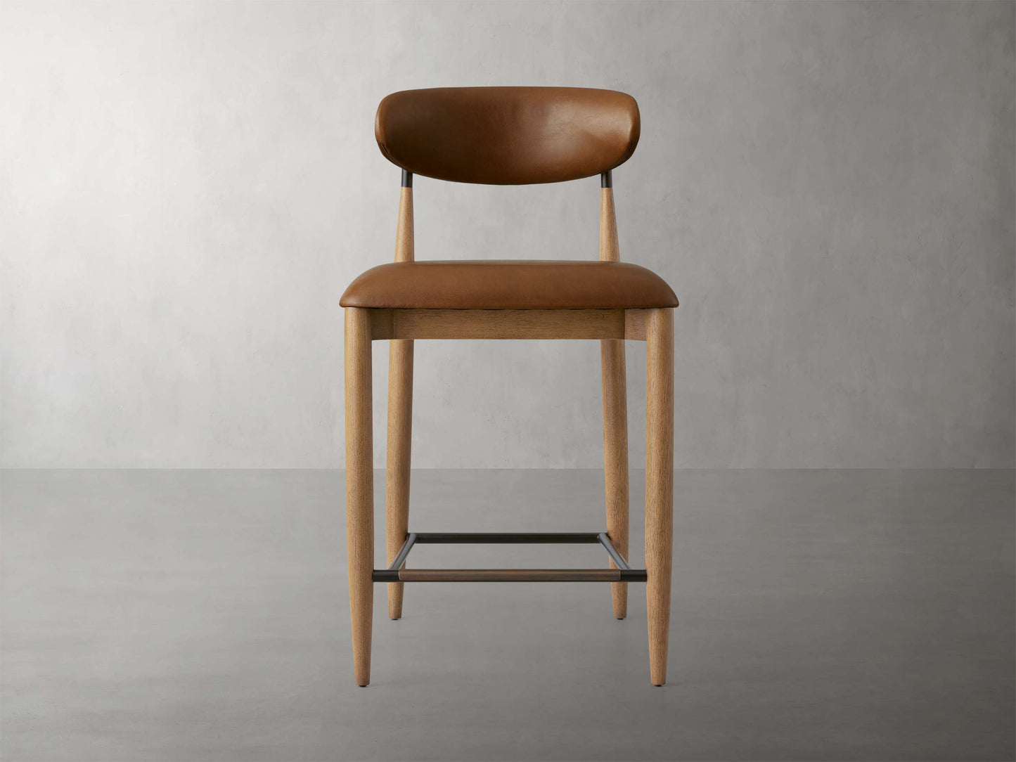 Jagger Faux Leather Armless Stool in Natural with Oil Rubbed Bronze