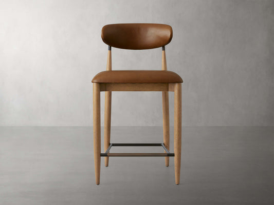 Jagger Faux Leather Armless Stool in Natural with Oil Rubbed Bronze