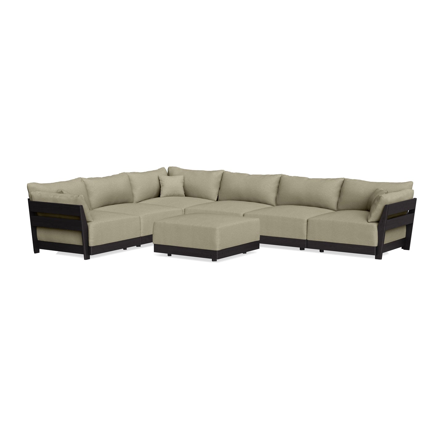 Modular Bondi Black 6-Seater Corner Sectional + Ottoman in Cappuccino | Classic Blend