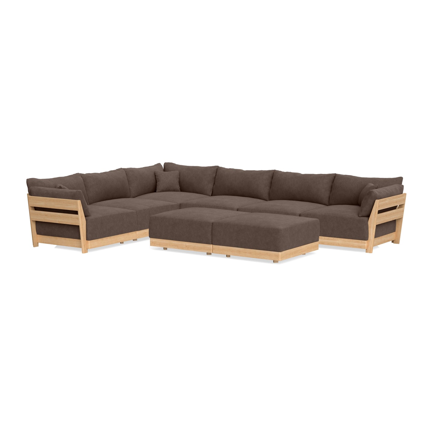 Modular Bondi Latte 6-Seater Corner Sectional + Bench Ottoman in Chocolate | Classic Blend