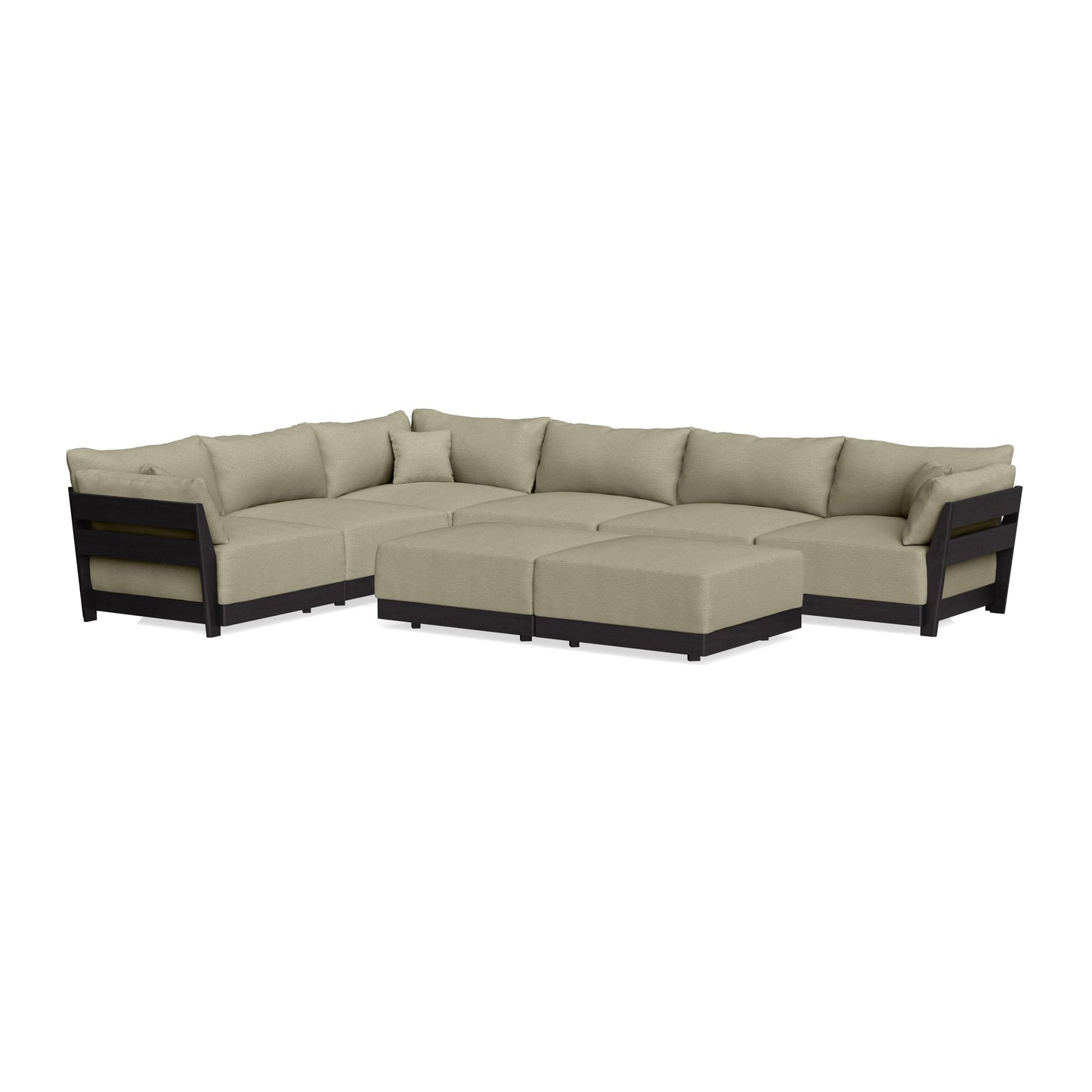 Modular Bondi Black 6-Seater Corner Sectional + Bench Ottoman in Cappuccino | Classic Blend