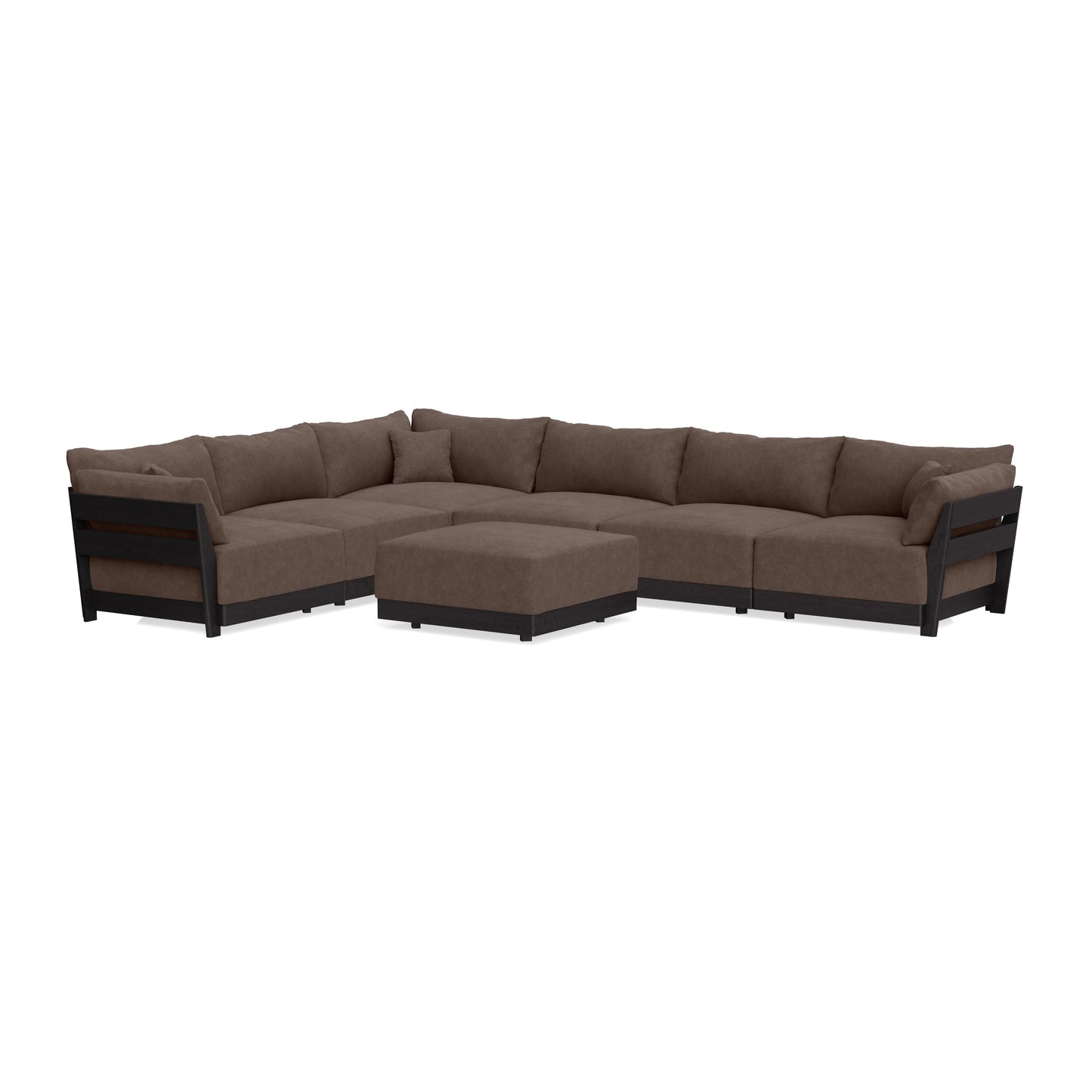 Modular Bondi Black 6-Seater Corner Sectional + Ottoman in Chocolate | Memory Foam Blend