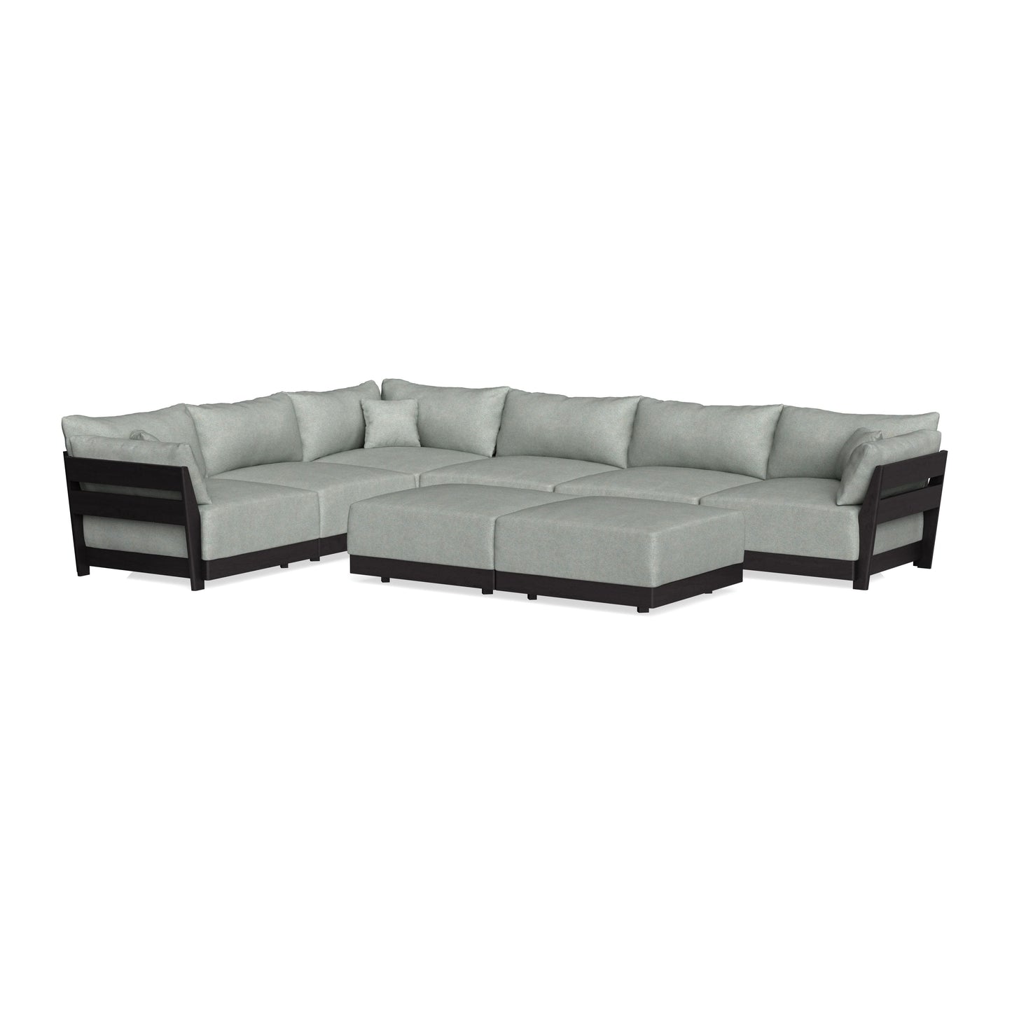 Modular Bondi Black 6-Seater Corner Sectional + Bench Ottoman in Spa | Memory Foam Blend