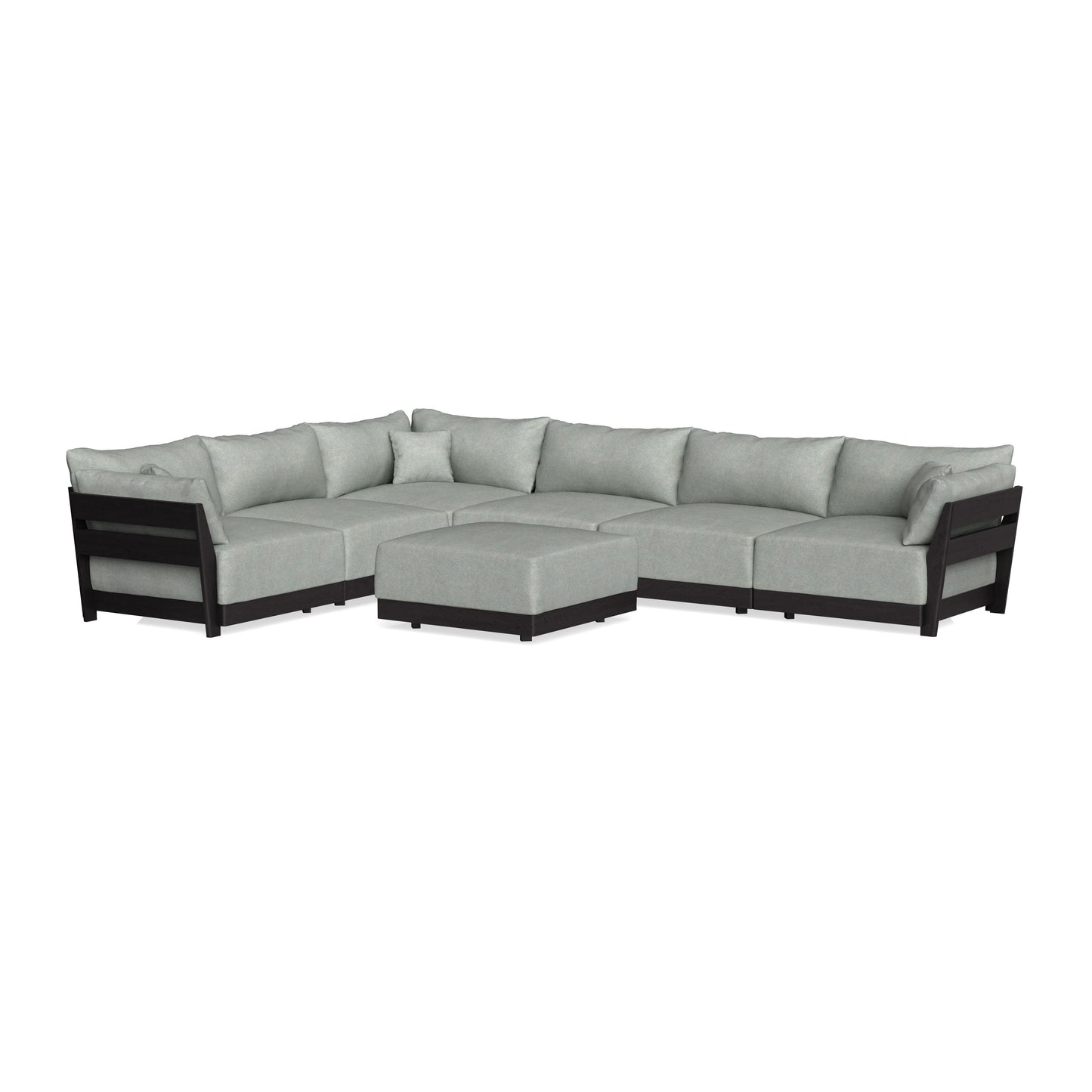 Modular Bondi Black 6-Seater Corner Sectional + Ottoman in Spa | Classic Blend
