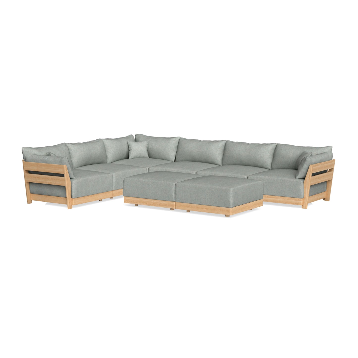 Modular Bondi Latte 6-Seater Corner Sectional + Bench Ottoman in Spa | Memory Foam Blend