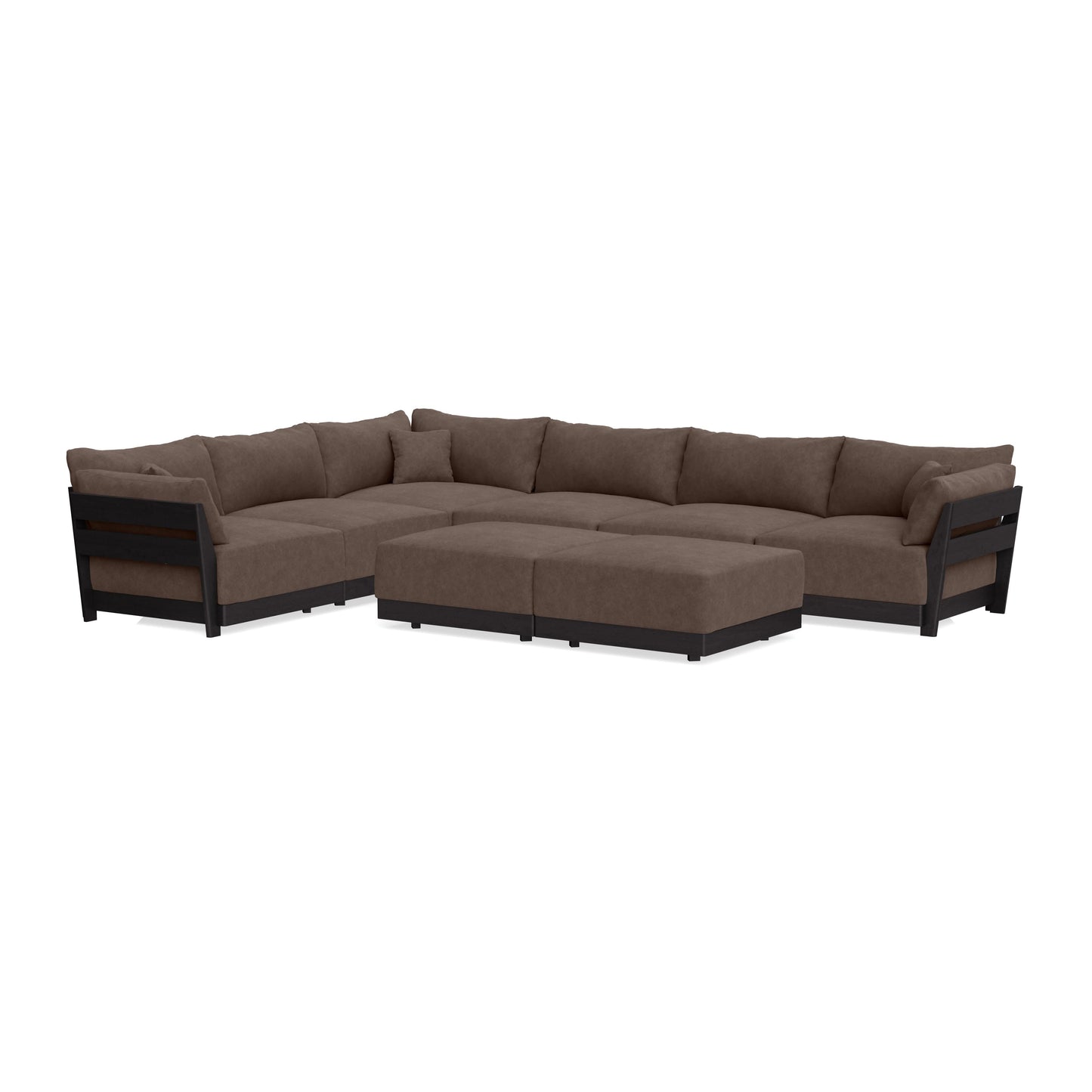 Modular Bondi Black 6-Seater Corner Sectional + Bench Ottoman in Chocolate | Memory Foam Blend
