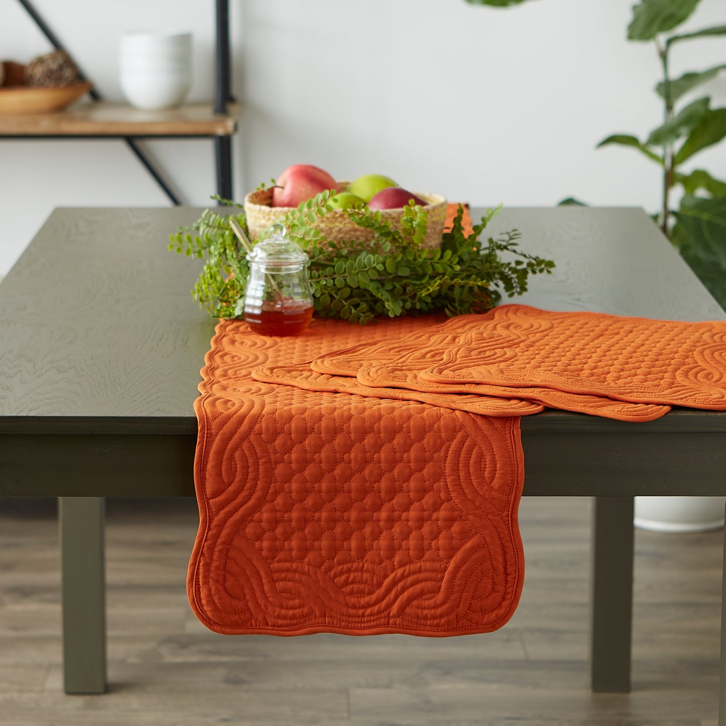 Pumpkin Spice Quilted Farmhouse Table Runner 13X72