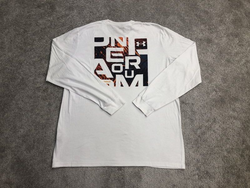 Under Armour Shirts Mens Large White Crew Neck Tee Spell Out Logo Loose Fit