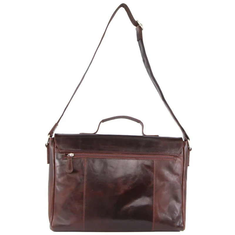 Pierre Cardin Rustic Leather 15" Messenger Laptop Bag (Dark Chocolate)