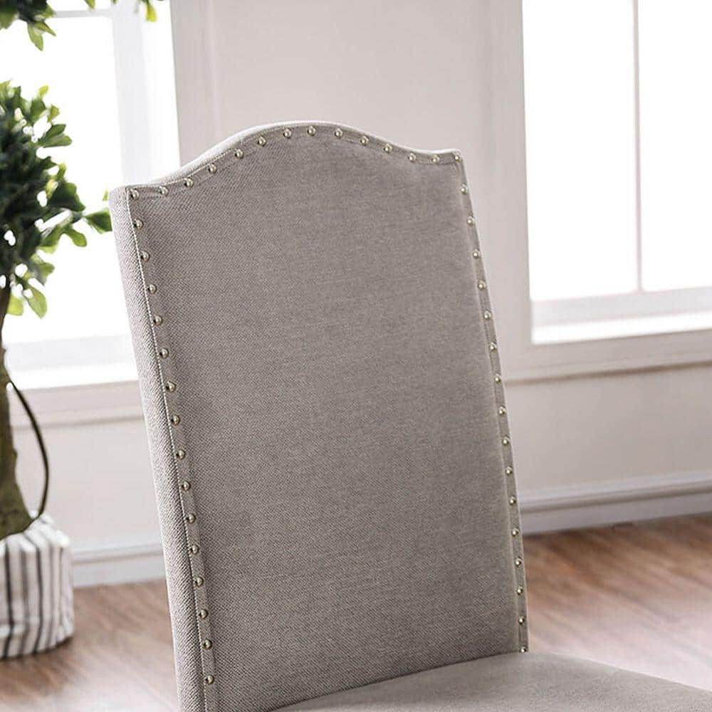Upholstered Dining Chair with Nailhead Trim and Camel Back, Set of 2