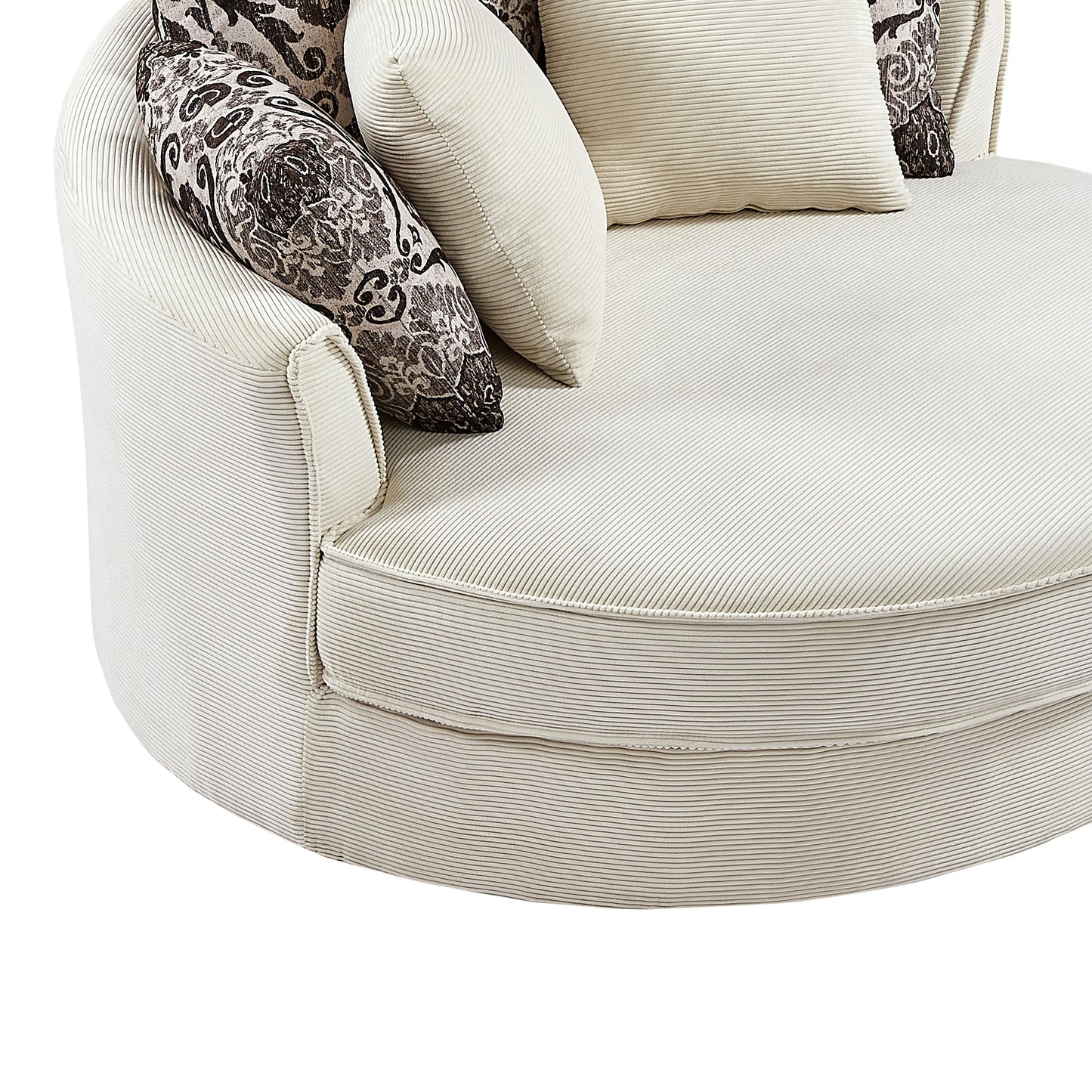 Upholstered Swivel Barrel Chair with 5 Movable Pillows and Metal Base
