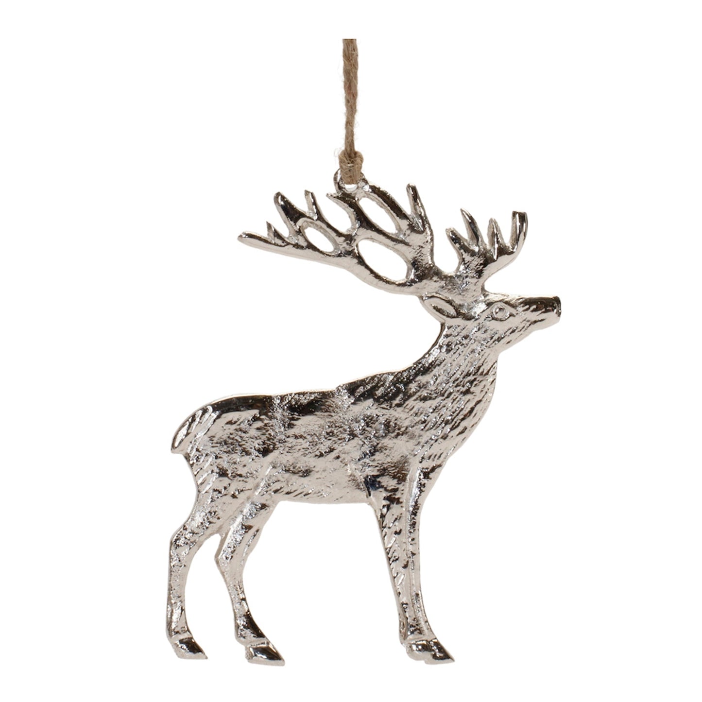 Rustic Silver Metal Deer Ornament, Set of 12