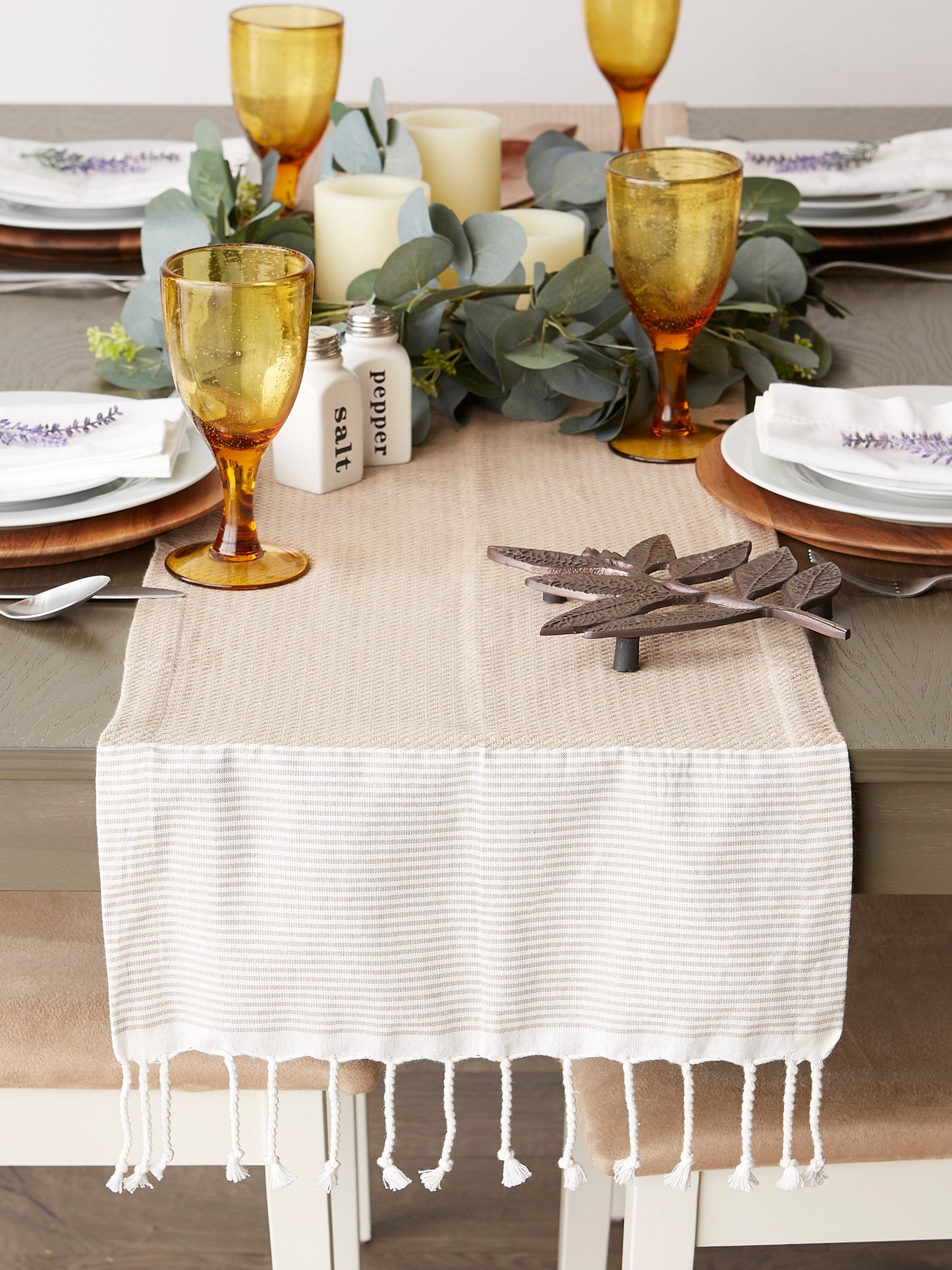 Stone Bordered Dobby Table Runner 15X72