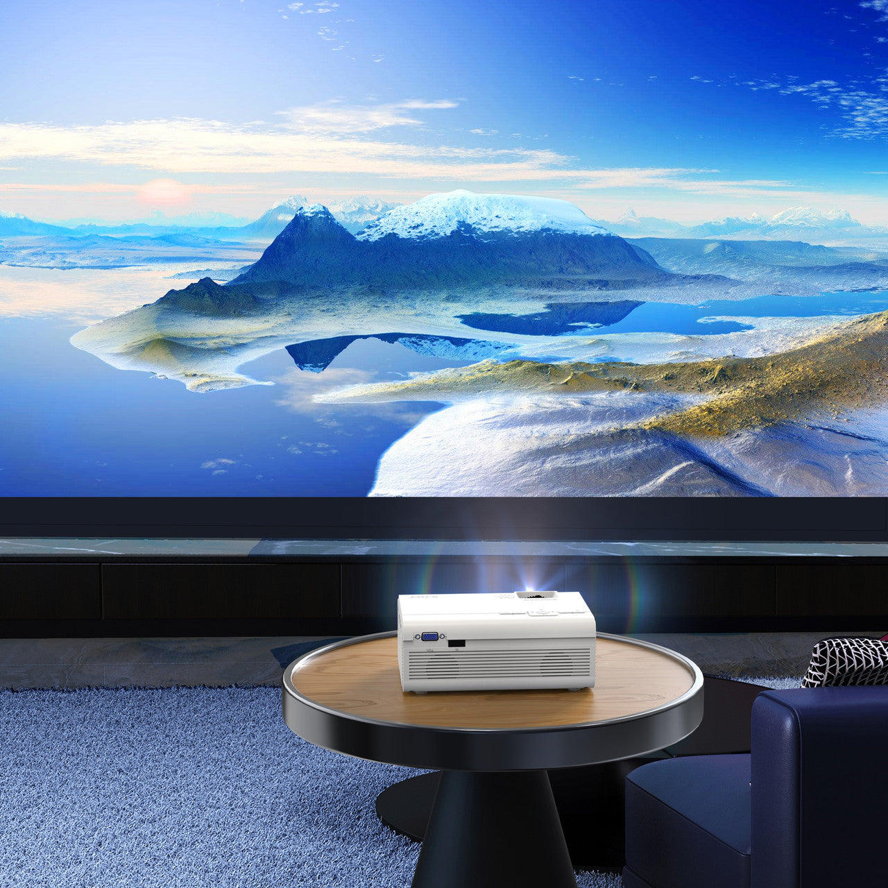 Laser 720P LED Projector Home Cinema with Screen (White)