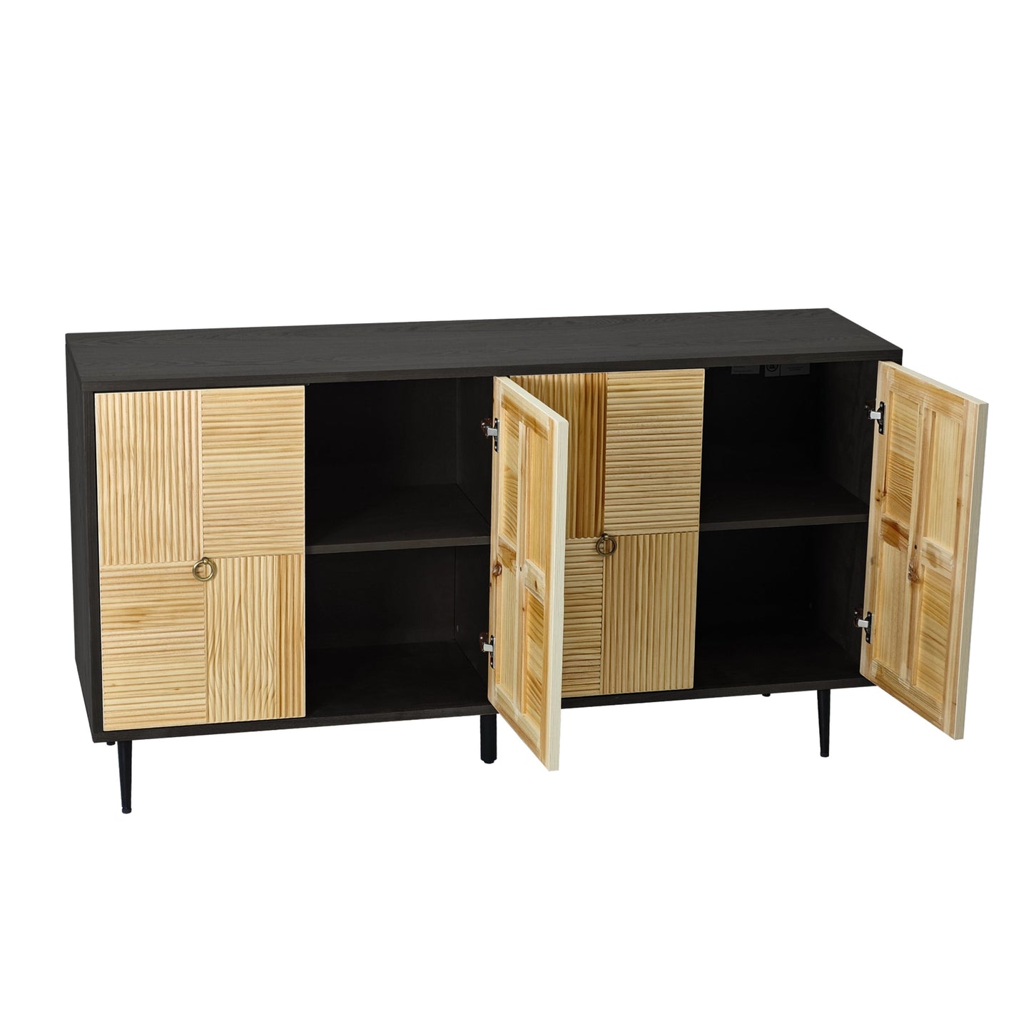 4-Door Cabinet with Carved Effect Decoration Doors and Metal Legs