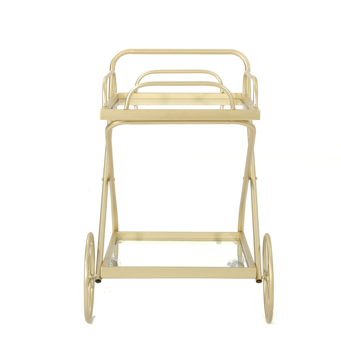 Allegro Outdoor Bar Cart with 2 Tempered Glass Shelves and Metal Frame