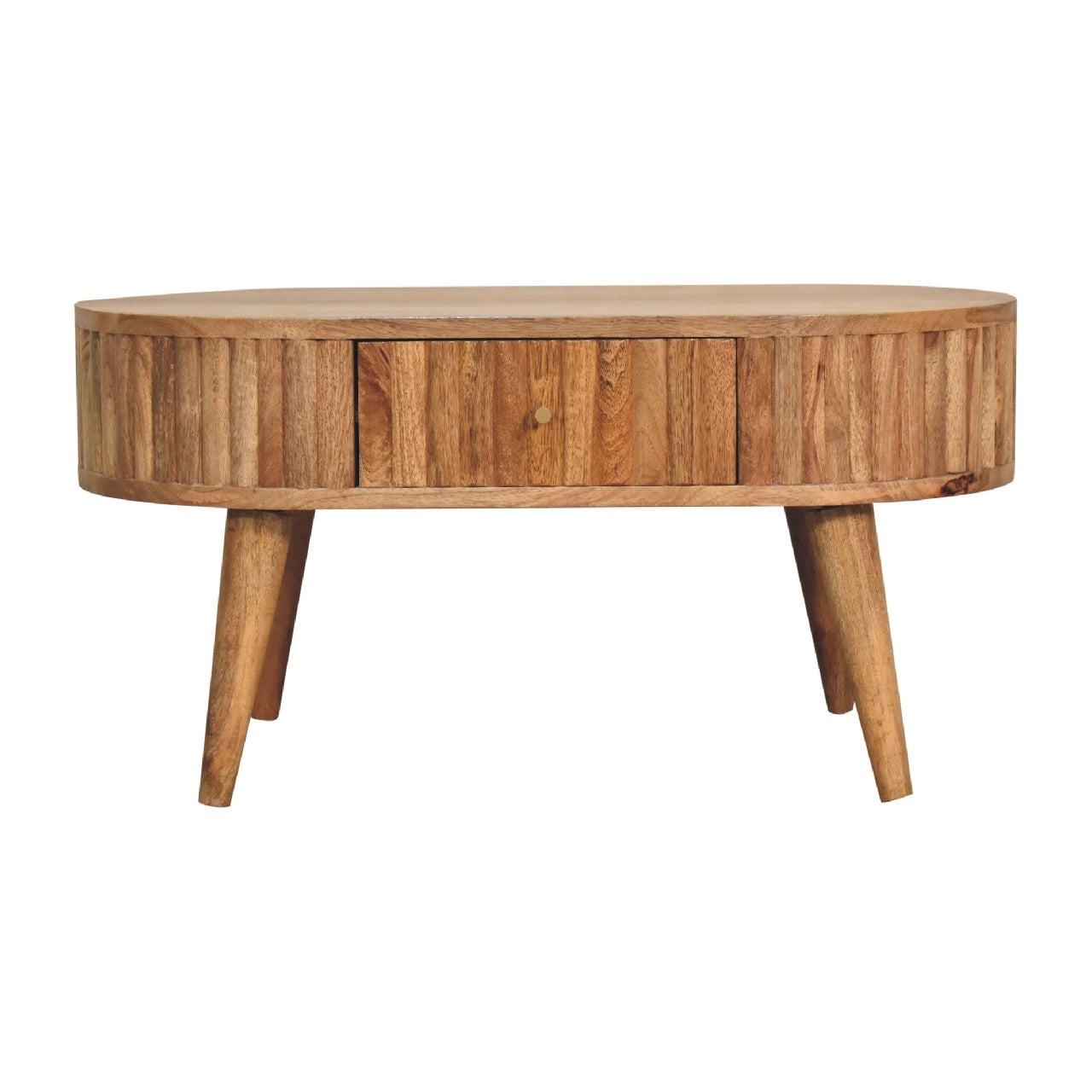 Oval Coffee Table with 2 Drawers and Wood Frame