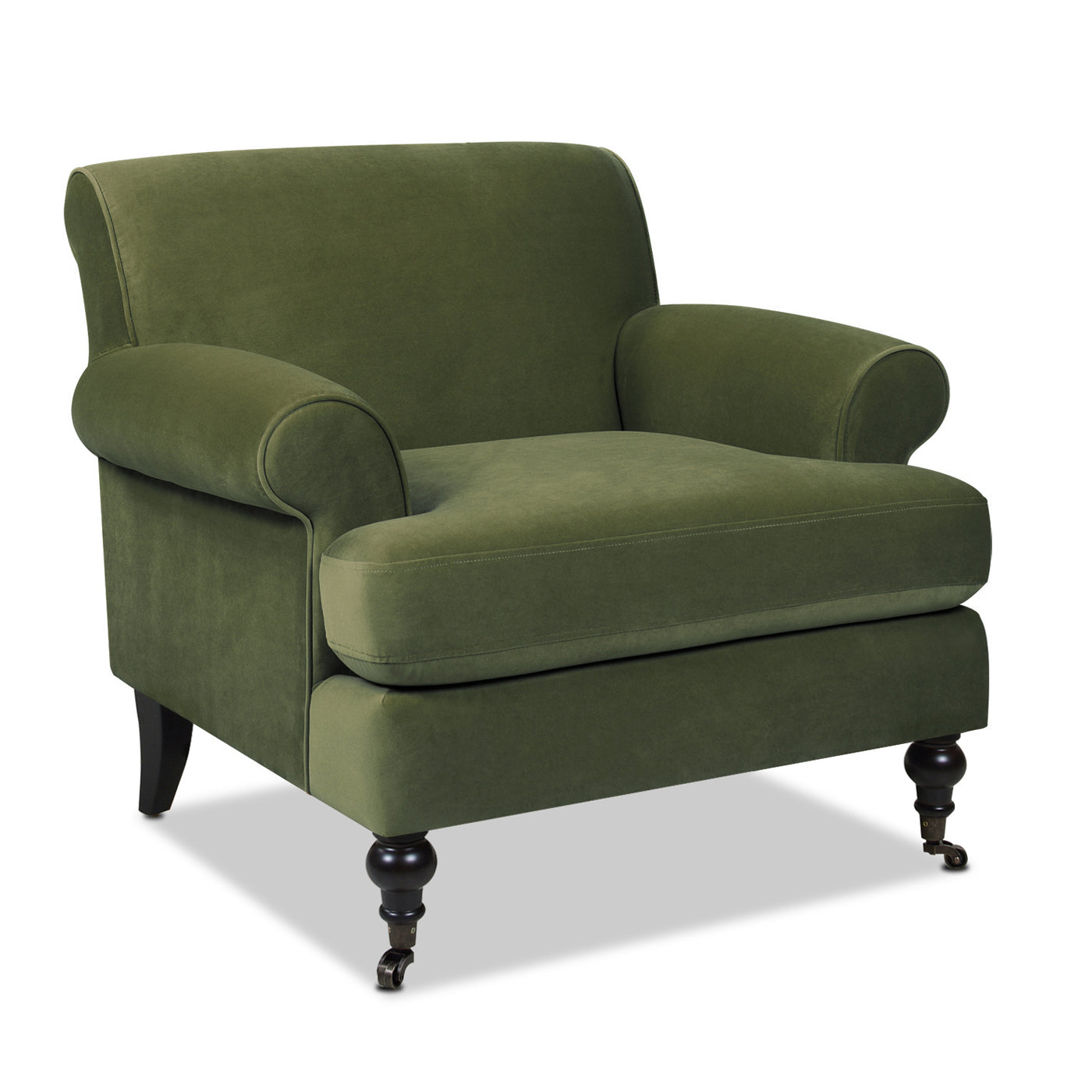 Cobaltex Upholstered Arm Chair with Metal Casters and Rolled Arms