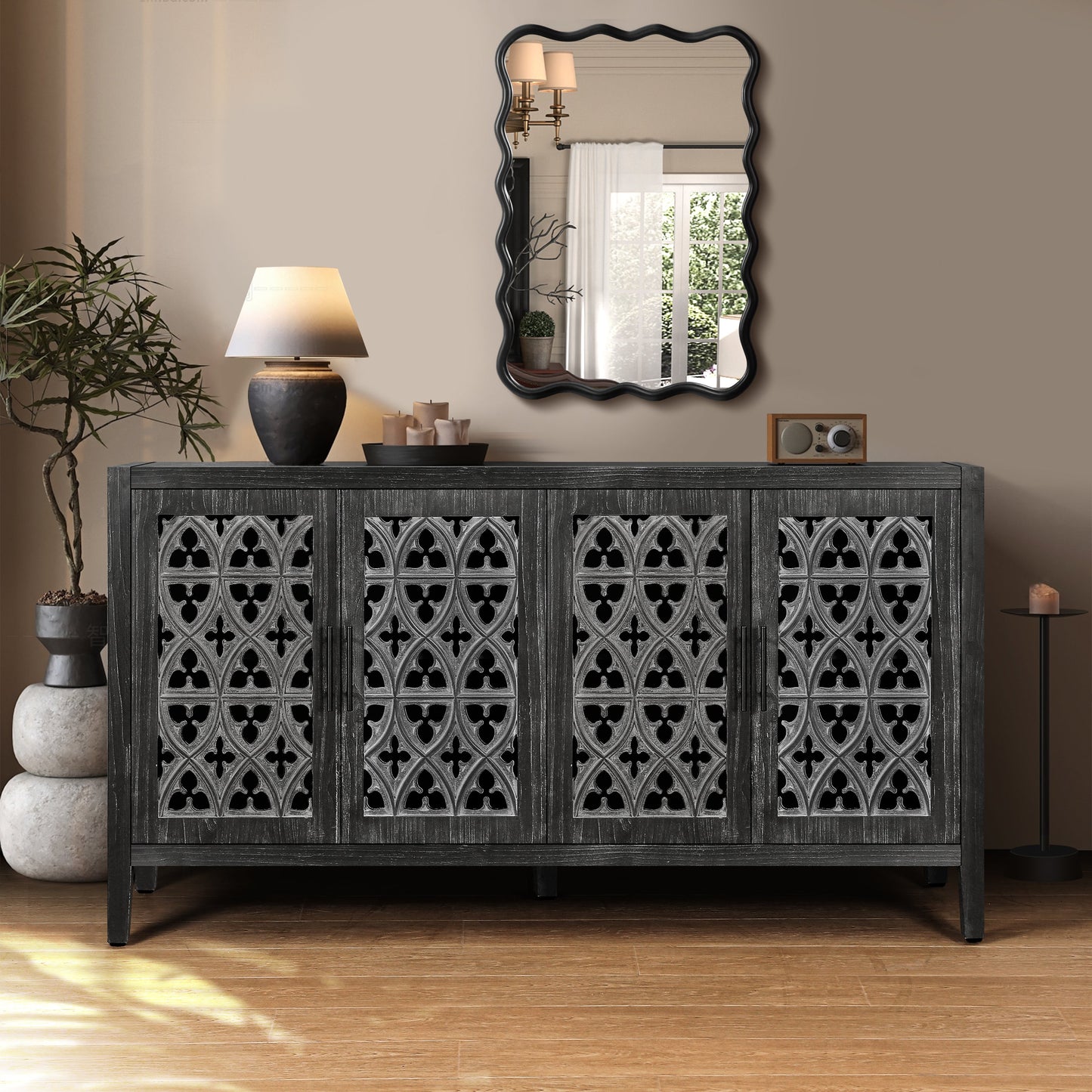 Colossus Wood Cabinet with Floral Pattern and 4 Doors