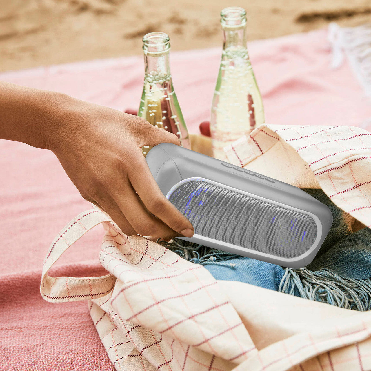 Laser Bluetooth Speaker with LED Lights and FM Radio (Grey)