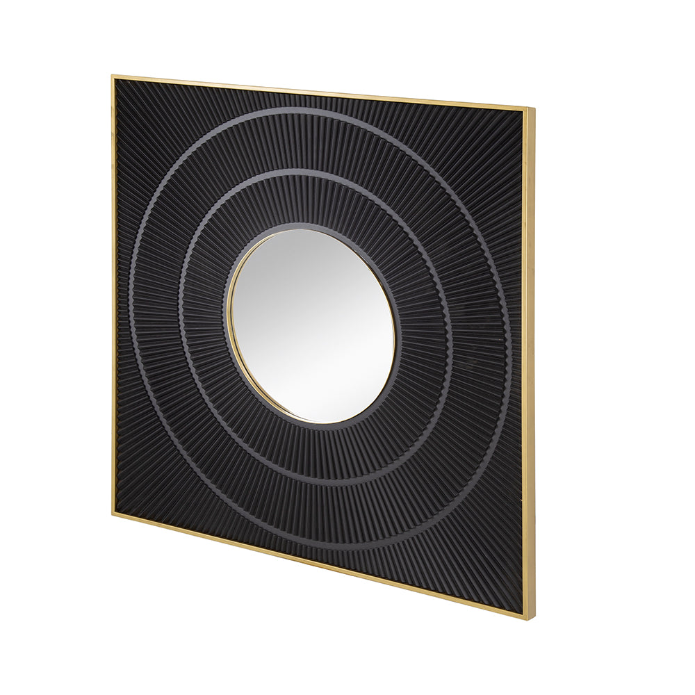 Square Wall Mirror with Pleated Design and Gold Iron Frame