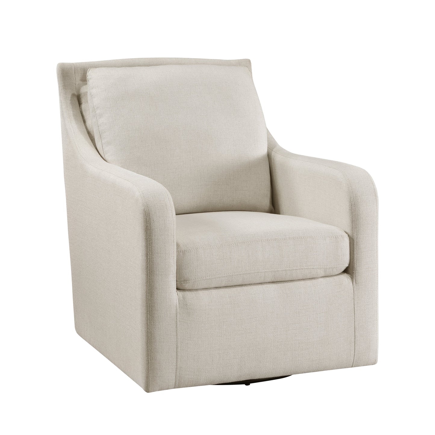Upholstered Swivel Chair with Sloped Arms and Metal Base
