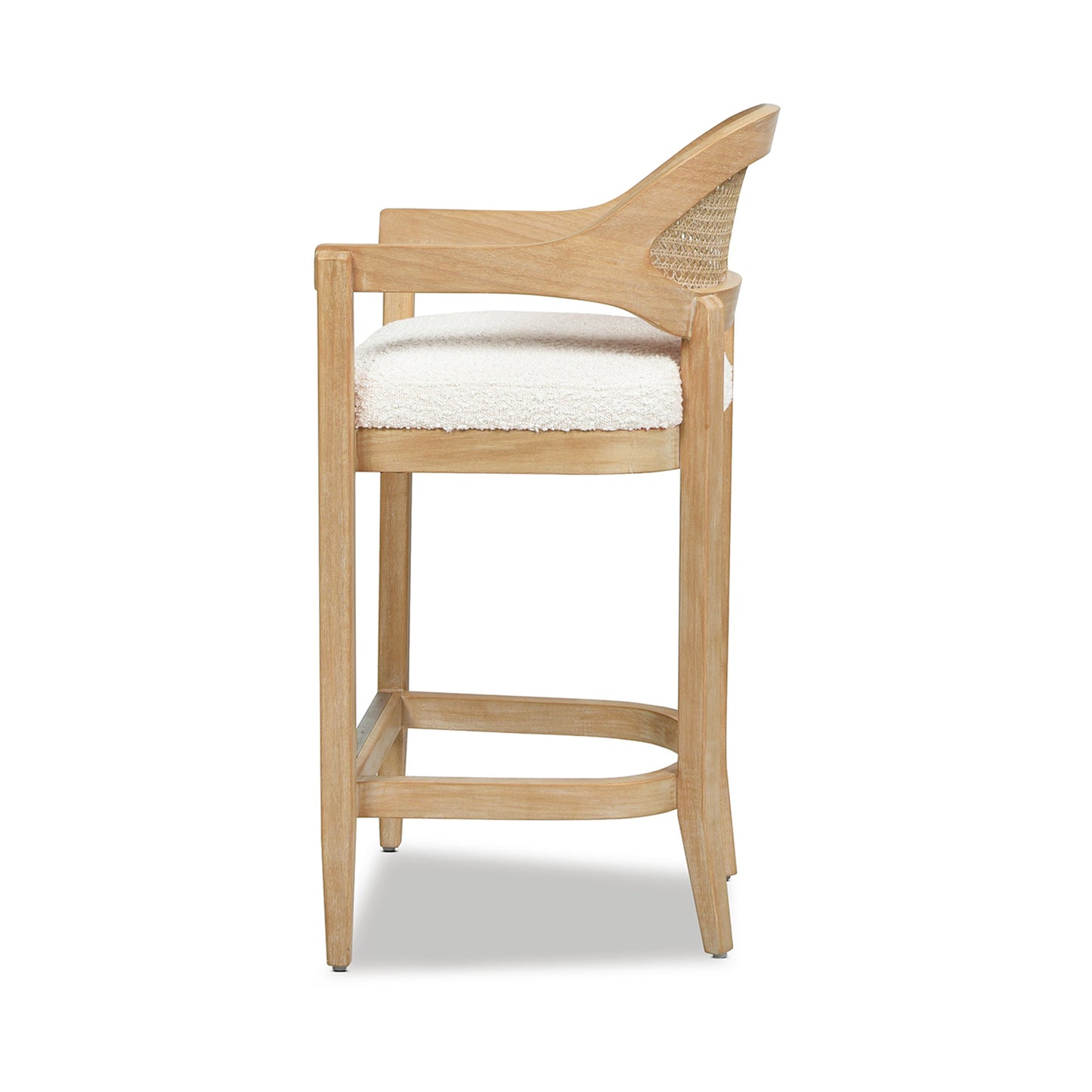 Pyrla 26" Upholstered Counter Stool with Curved Cane Back and Wood Legs