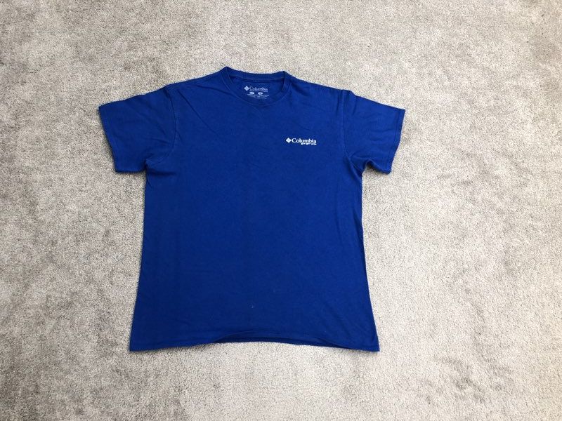 Columbia T Shirt Mens Medium Blue Crew Neck Graphic Tee Short Sleeve 100% Cotton