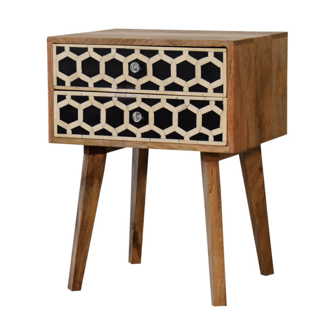 Arcanist Bone Inlay Bedside with 2 Drawers and Wood Frame