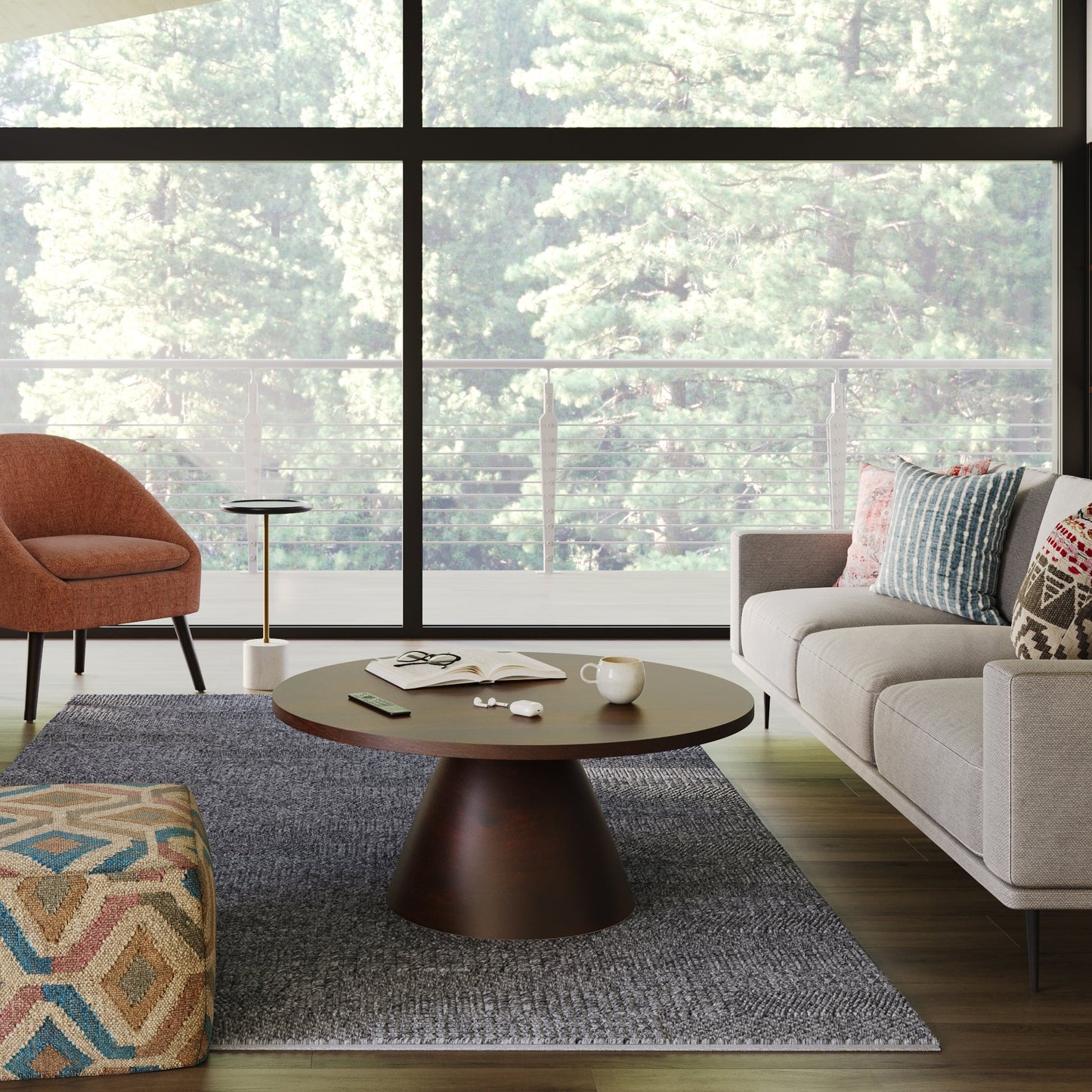 Round Coffee Table with Pedestal Base