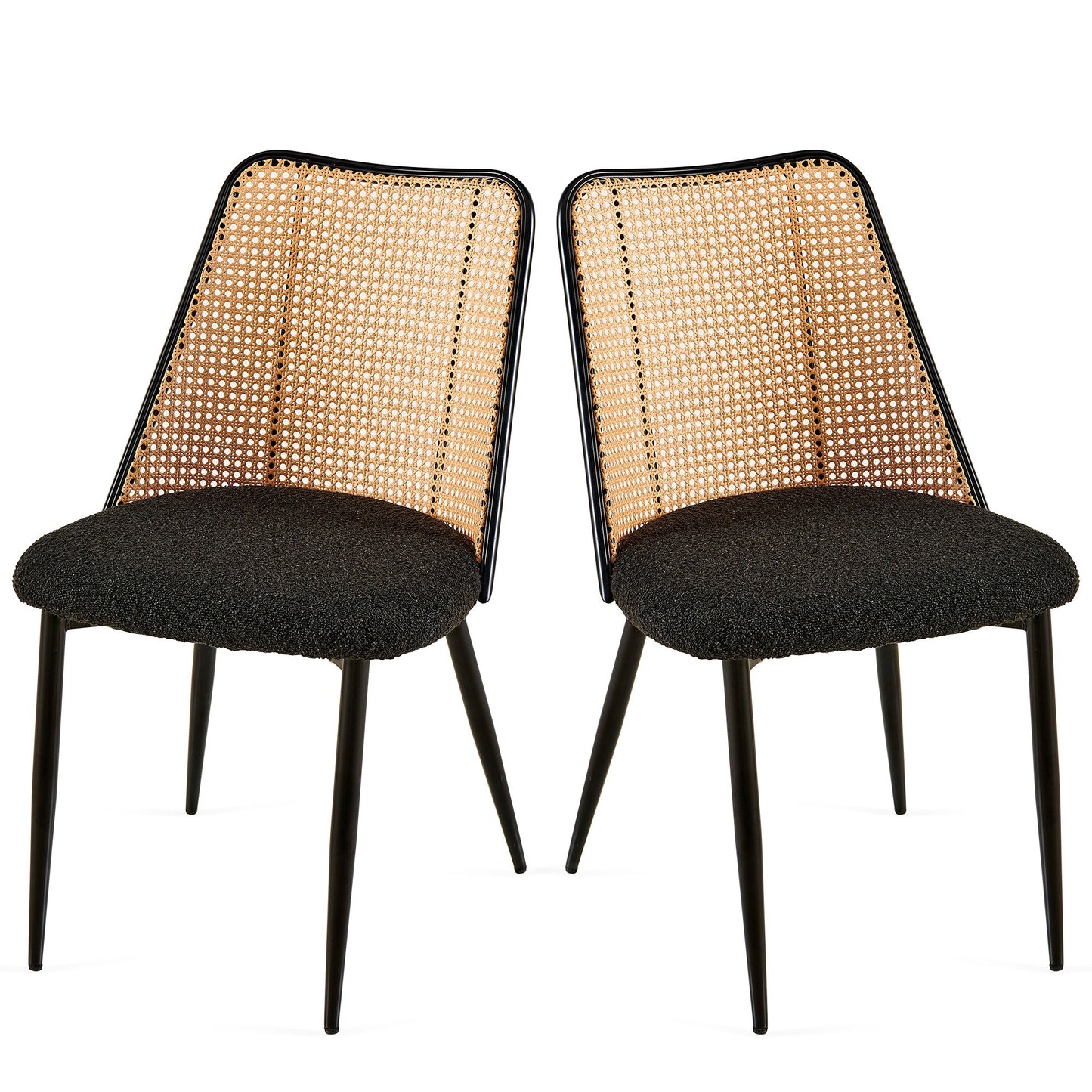 Upholstered Dining Chair with Natural Cane Back and Metal Legs, Set of 2