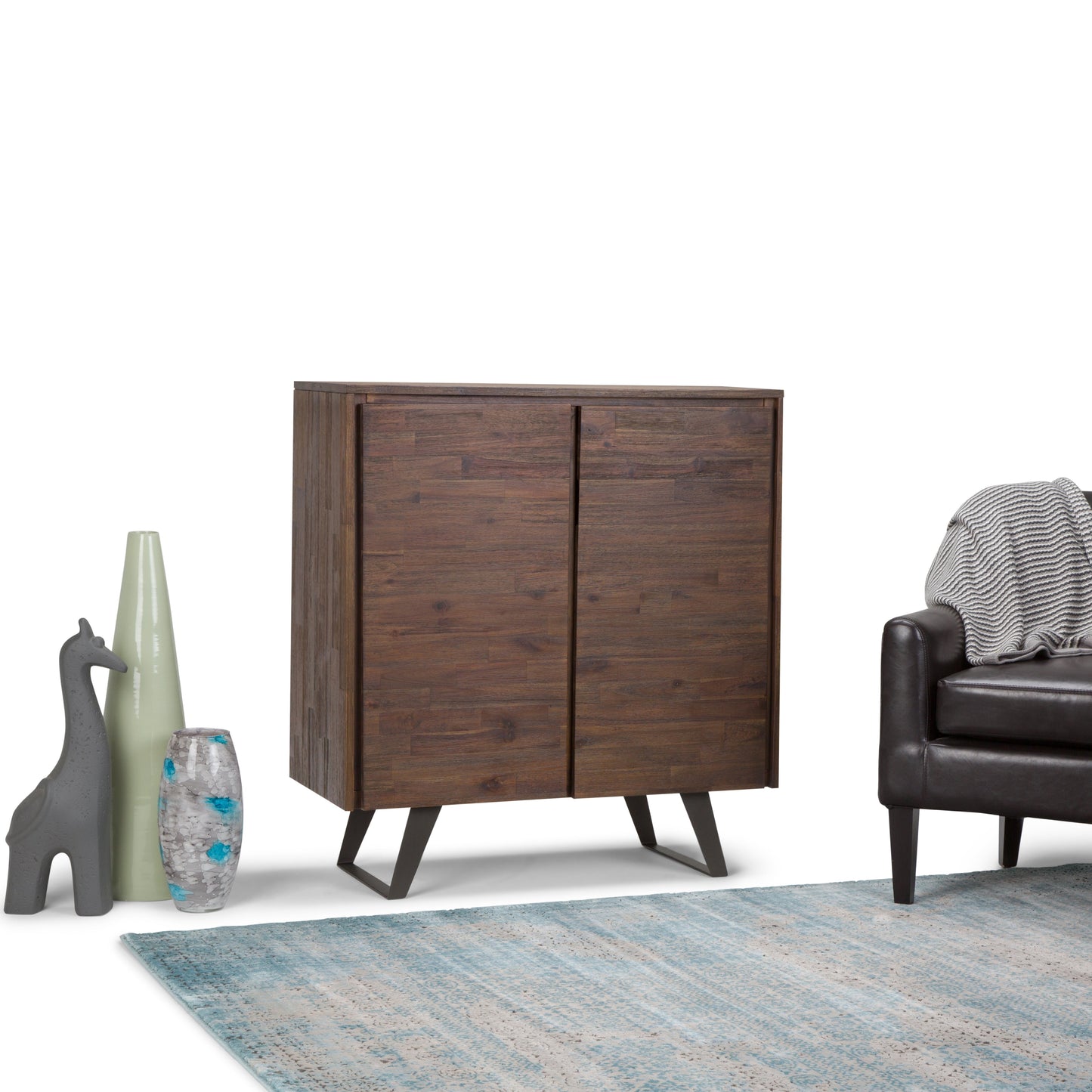 Passage 2-Door Storage Cabinet with 4 Adjustable Shelves and Metal Angled Legs