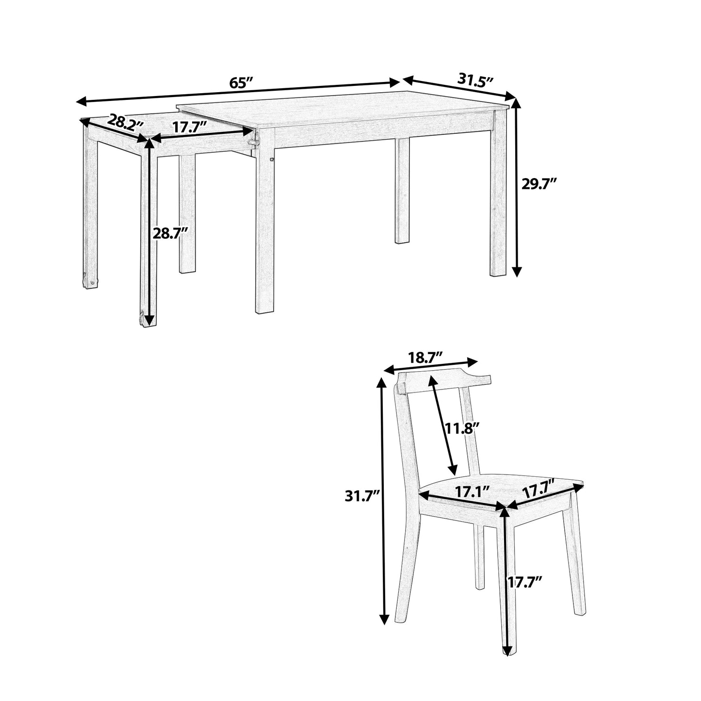 Holva 5-Piece Dining Set with Extendable Table and 4 Open Back Chairs