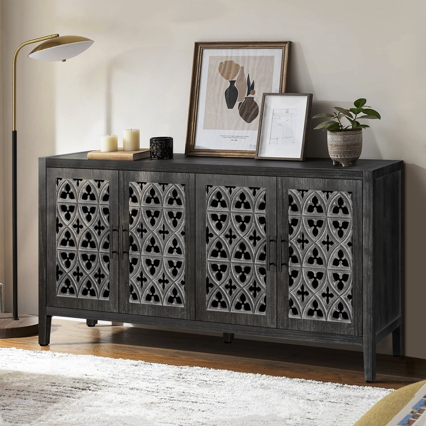Colossus Wood Cabinet with Floral Pattern and 4 Doors