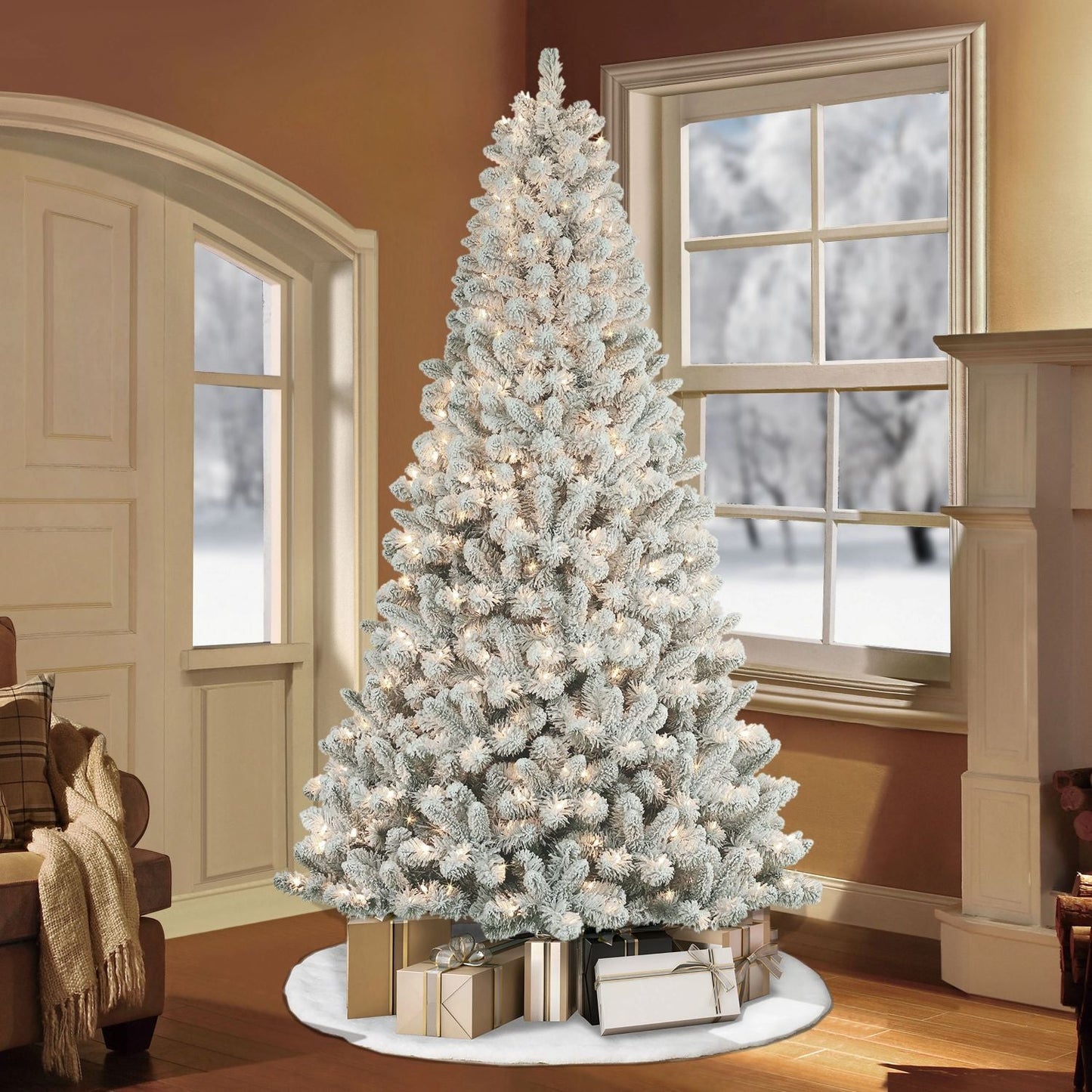 Pre-lit 7.5 ft Flocked Virginia Pine Artificial Christmas Tree with Color-Select LED Lights