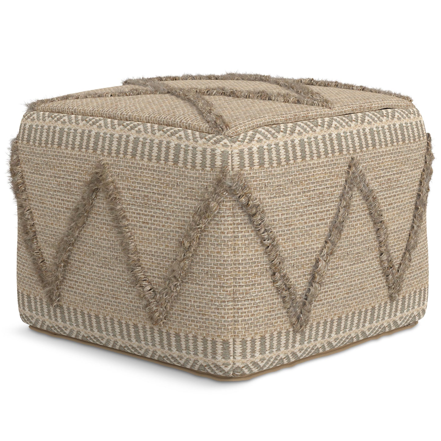 Upholstered Square Pouf with Woven Detail