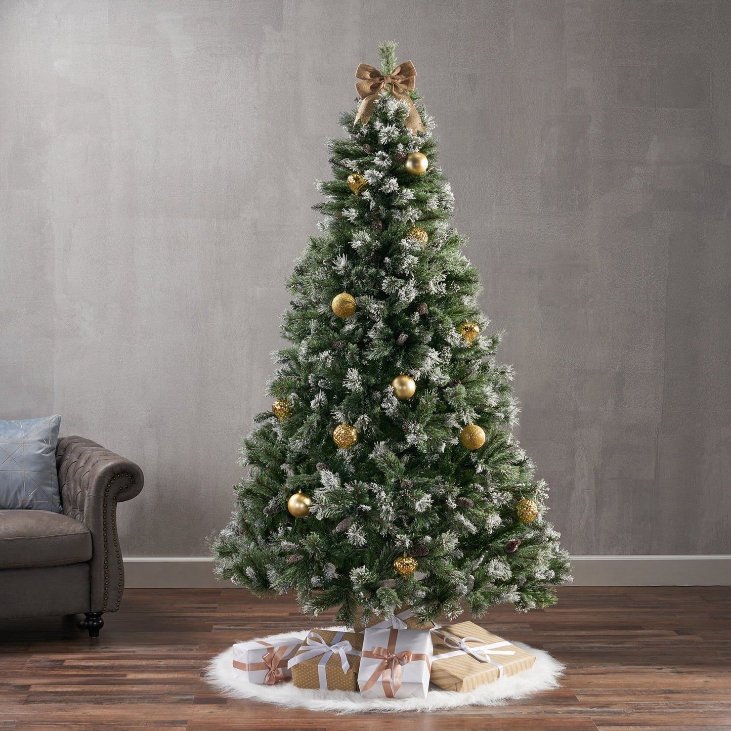 Nuvia 7 ft Brilste Mixed Hinged Christmas Tree with Snow, Glitter, 78 Frosted Pine Cones, No Light