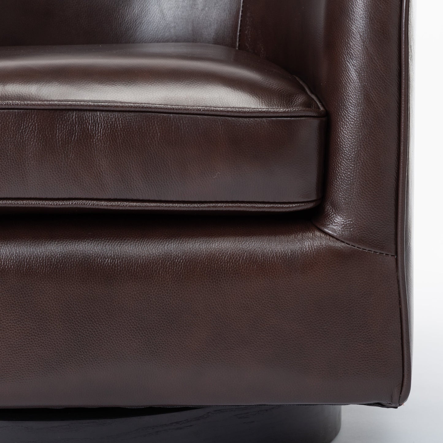 Leather Swivel Chair with Sloped Arms and Barrel Design